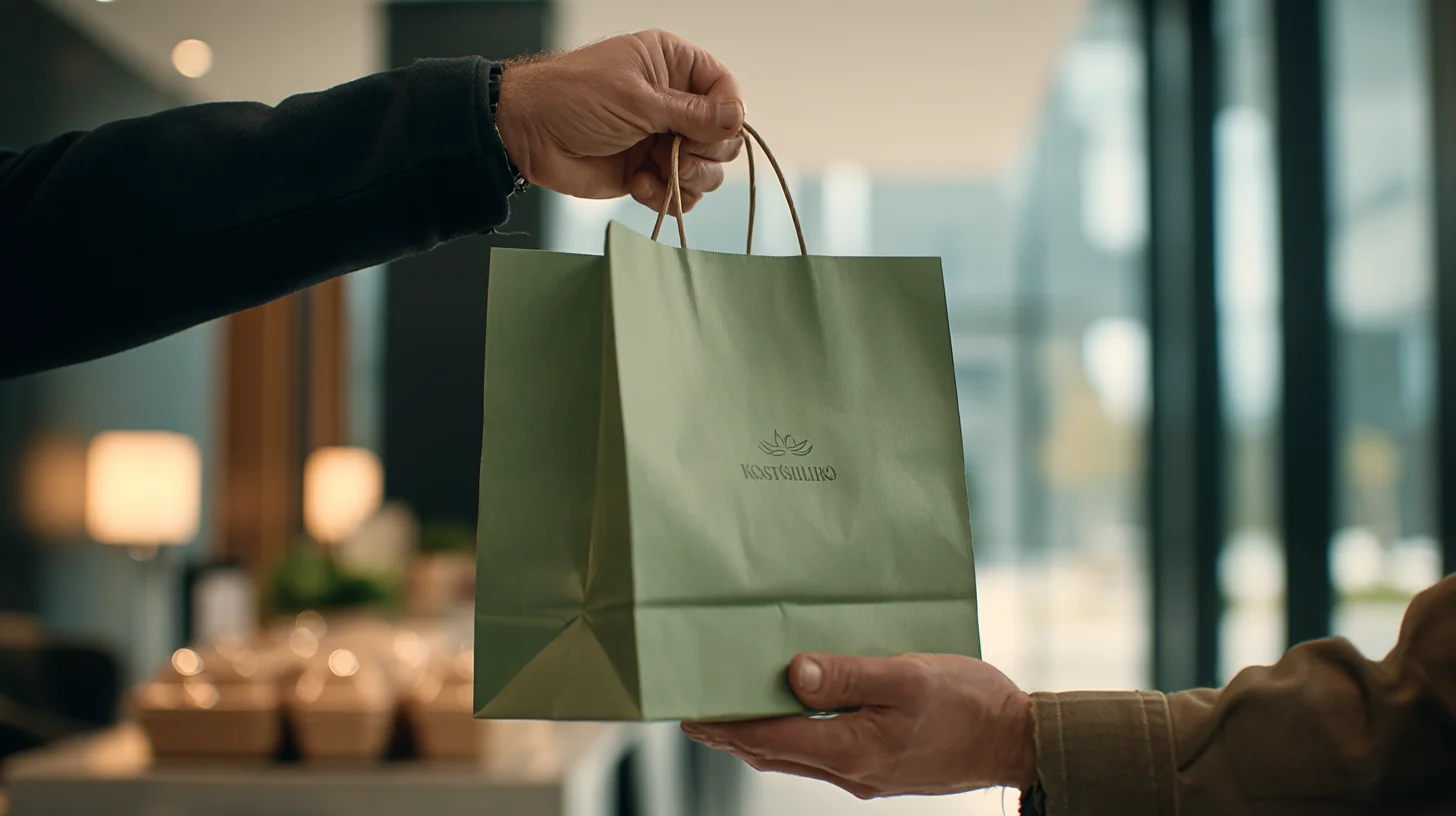 Persönliche Übergabe der Kastellino Lunch-Tüte im Büro.